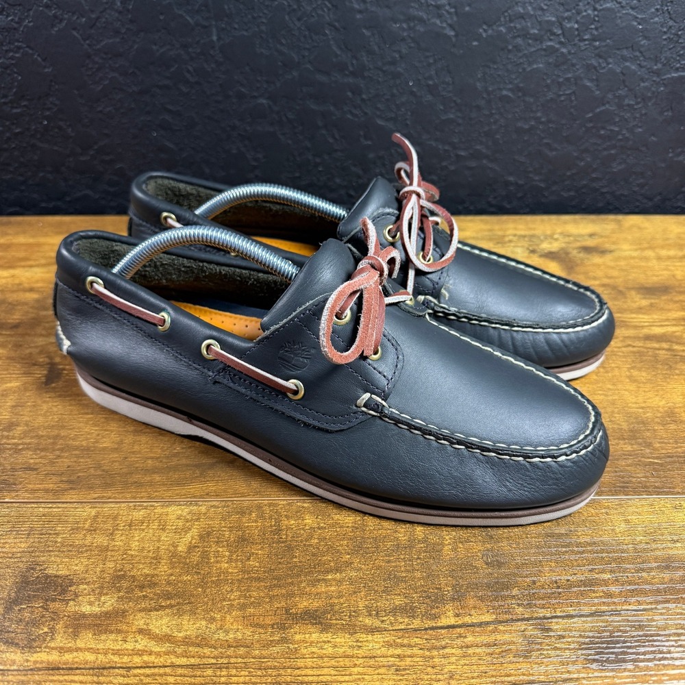 Timberland Classic 2-Eye 74036 Navy Leather Boat Shoes Mens 10.5